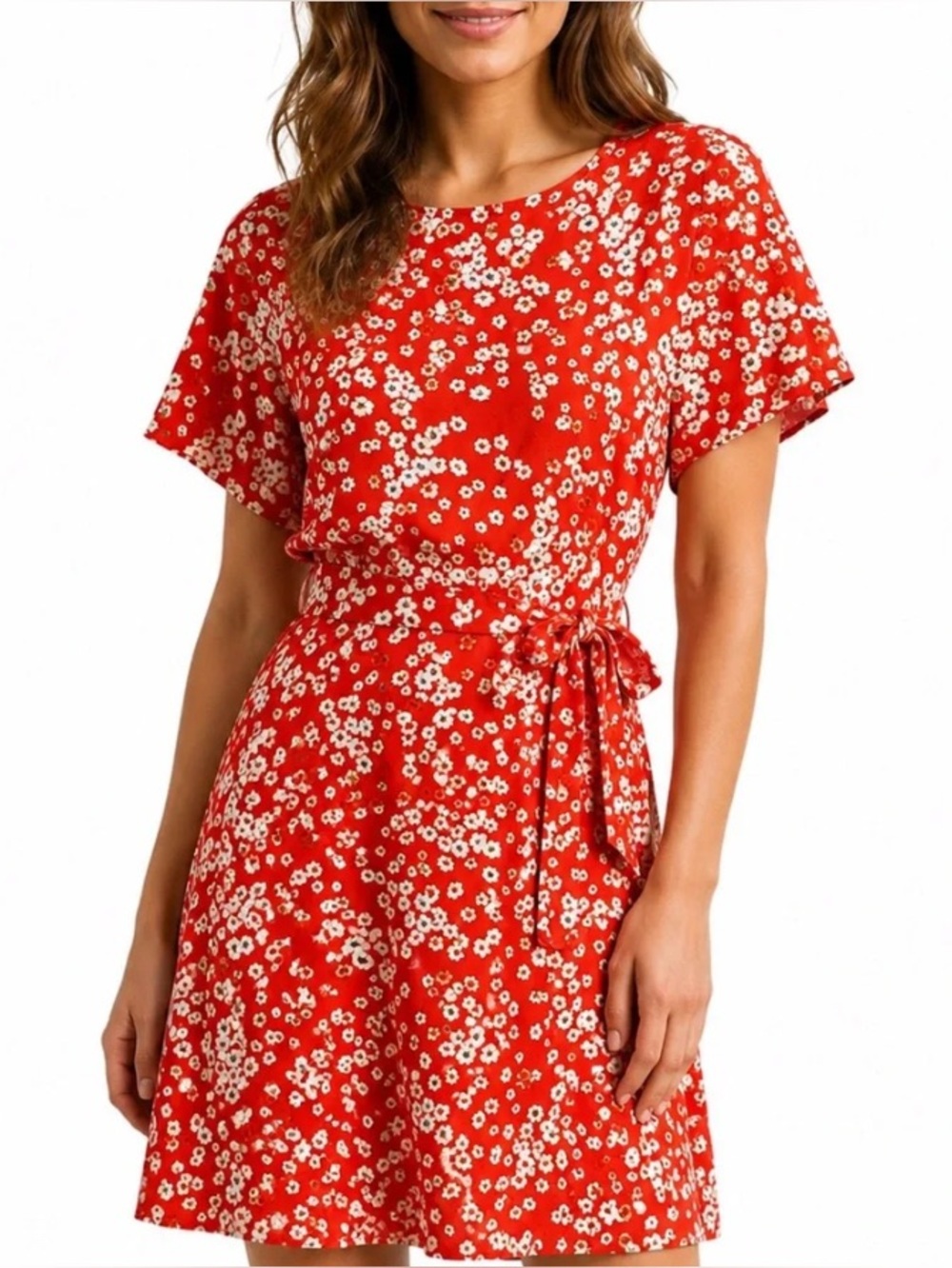 NWOT Banana Republic Floral Tie-Waist Short Sleeve Dress - Red 18